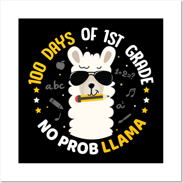 100 Days of School Llama Girls 1st Grade No Prob Costume Boy Wall Art by Manonee